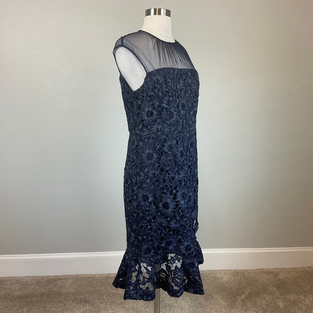 Aidan Mattox Lace Sleeveless Midi Sheath Party Cocktail Dress Blue Size 10 - Picture 3 of 11